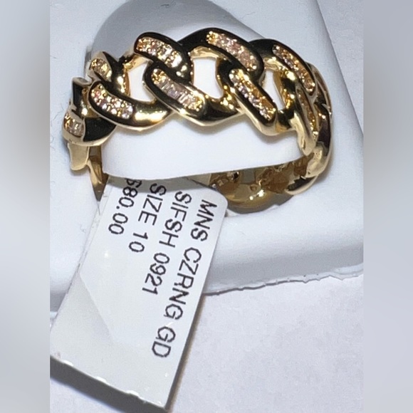 Cuban Link Ring; Size 10; 14k GF with VVS CZs - Picture 3 of 4